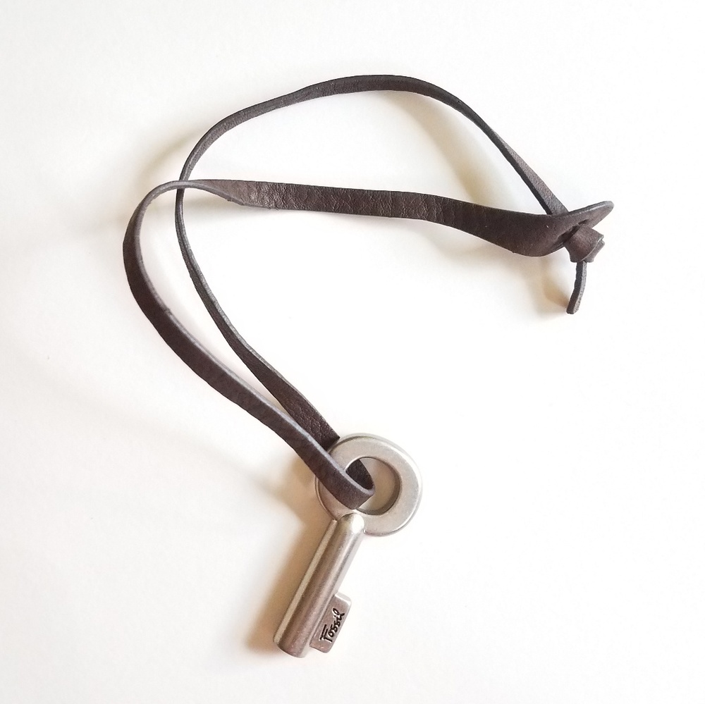 Fossil leather-metal bag charm, fob